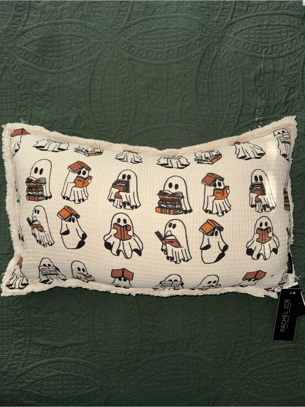 NWT Ghost Reading Book Pillow Halloween Rachel and Zoe